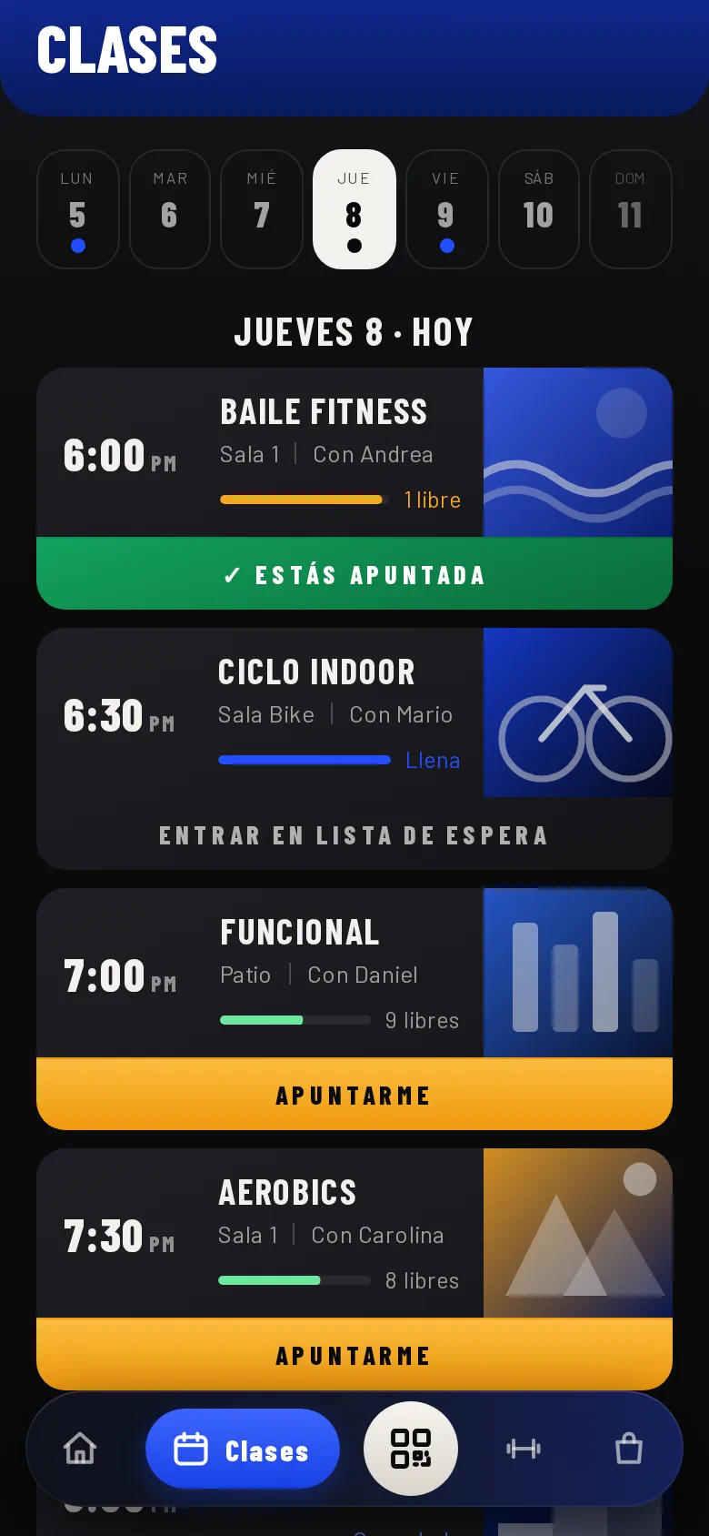 Clases del día para apuntarse