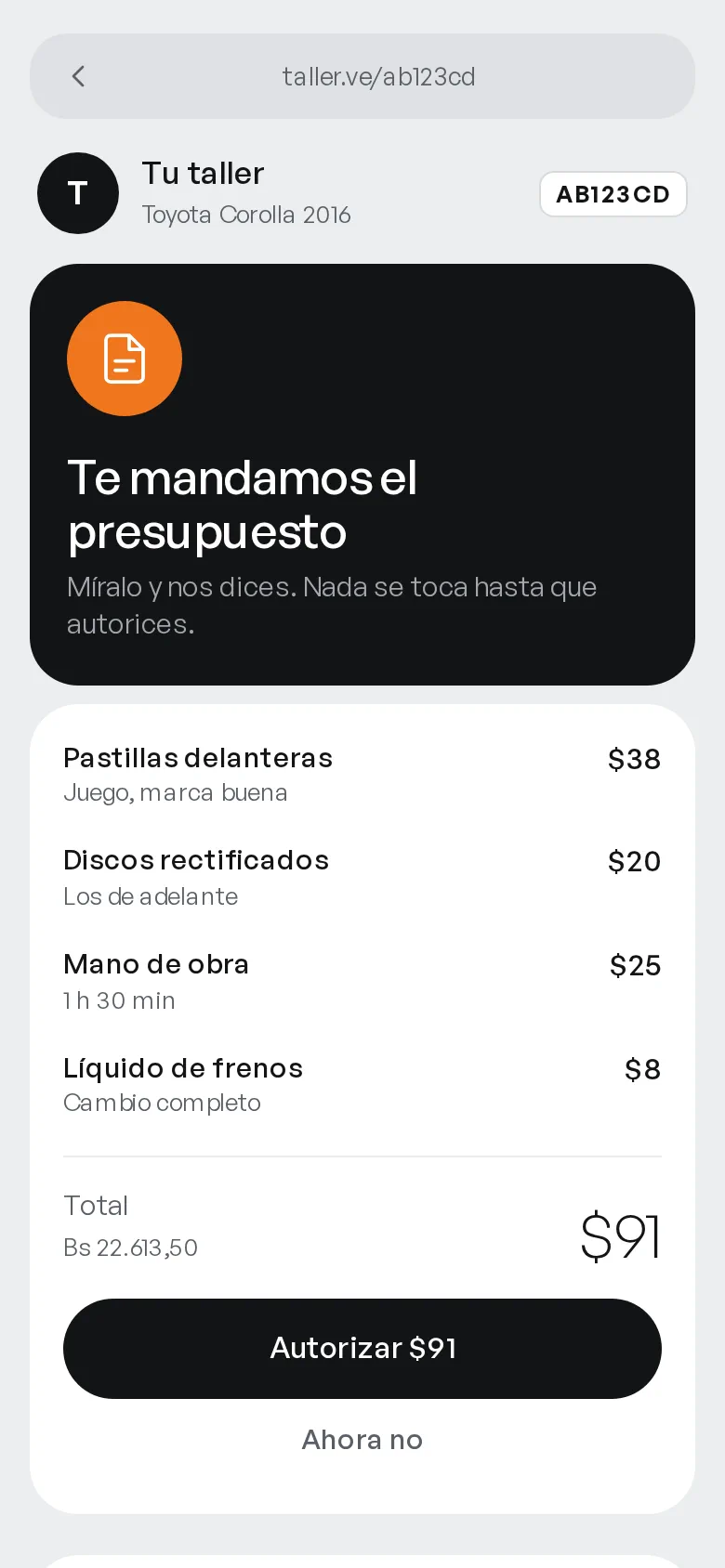 El cliente autoriza el presupuesto